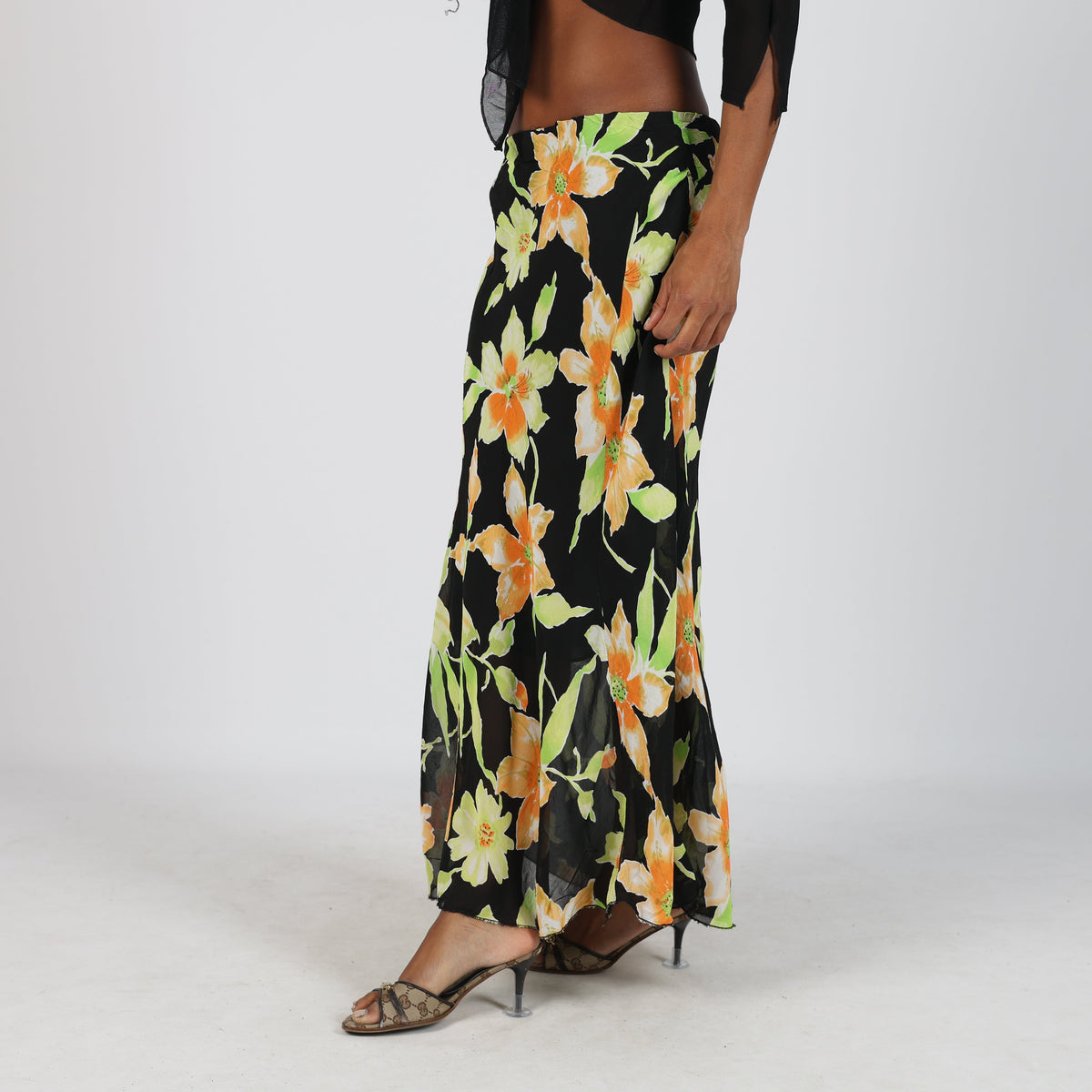 Black Y2K Made in Italy Woven Maxi Skirt (S)