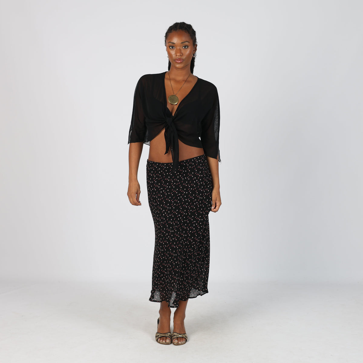 Black Y2K Made in Italy Woven Maxi Skirt (S)