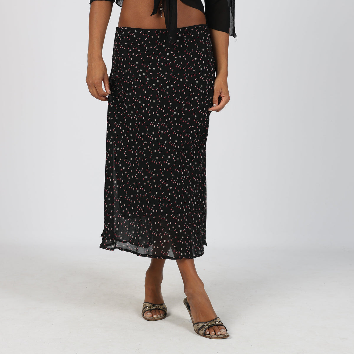 Black Y2K Made in Italy Woven Maxi Skirt (S)