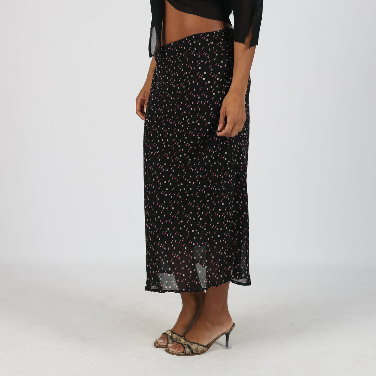 Black Y2K Made in Italy Woven Maxi Skirt (S)
