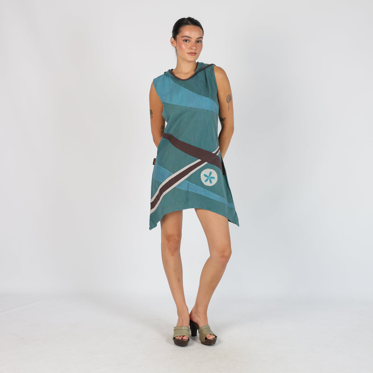 Blue Y2K Guru Woven Midi Dress Hooded (M)
