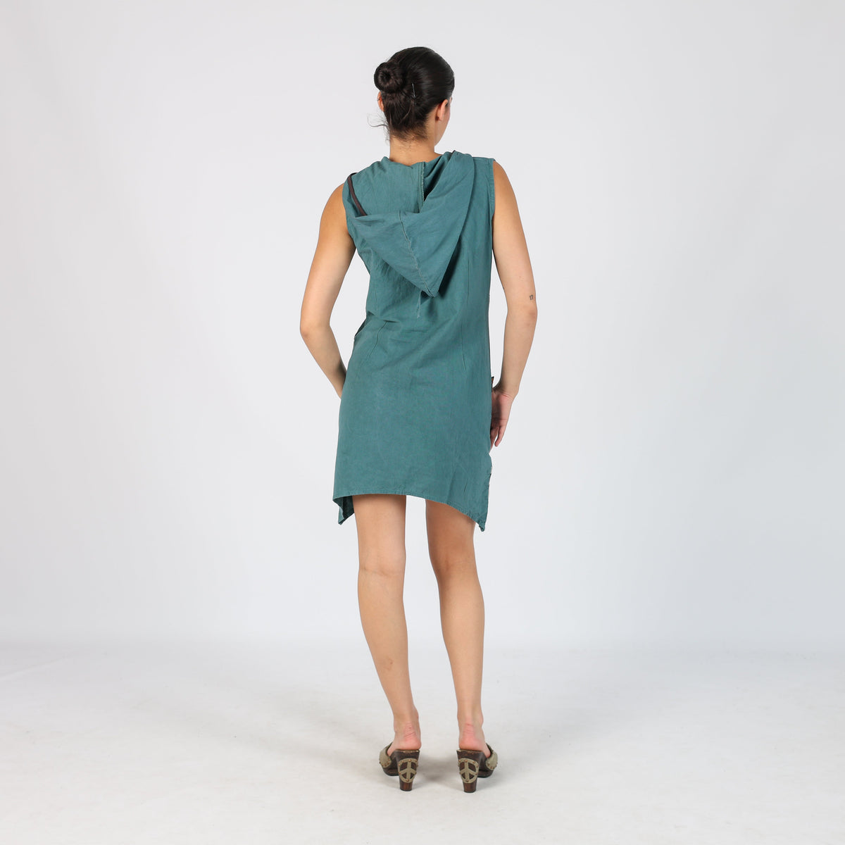 Blue Y2K Guru Woven Midi Dress Hooded (M)