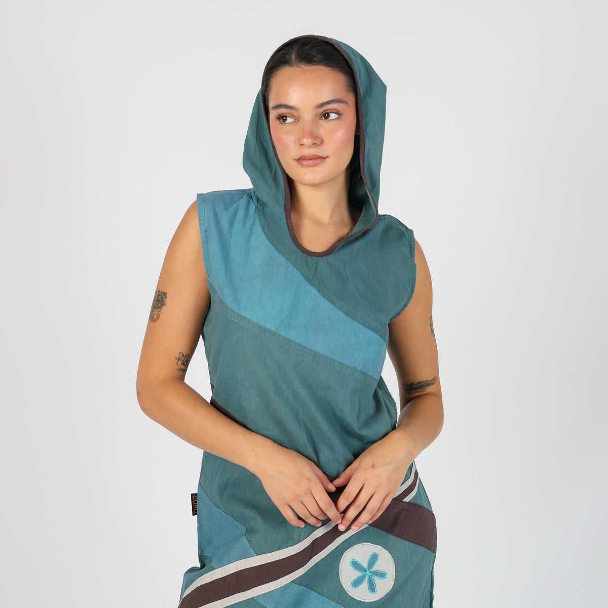 Blue Y2K Guru Woven Midi Dress Hooded (M)