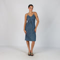 Blue Y2K Sweep Denim Midi Dress (M)