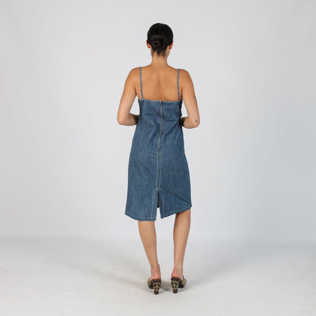 Blue Y2K Sweep Denim Midi Dress (M)
