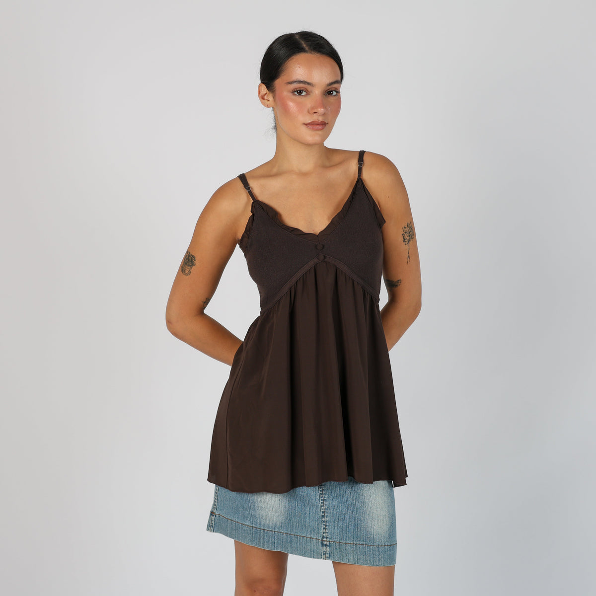 Brown Y2K Agatha Woven Top (S)