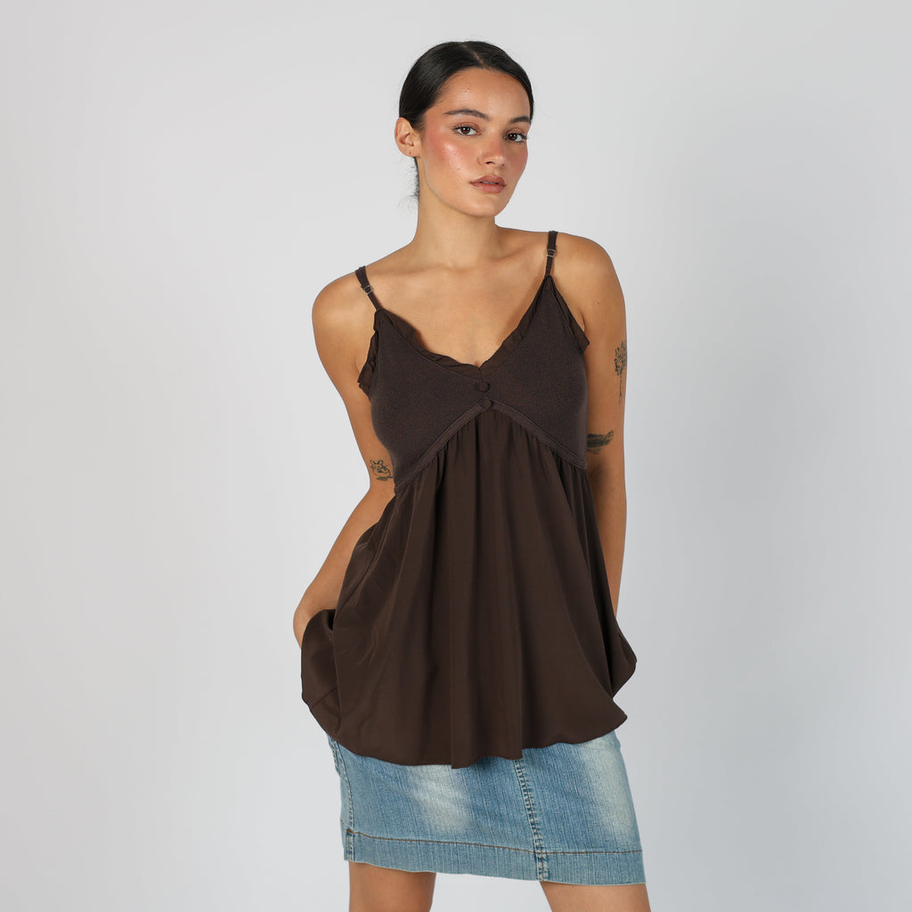 Brown Y2K Agatha Woven Top (S)