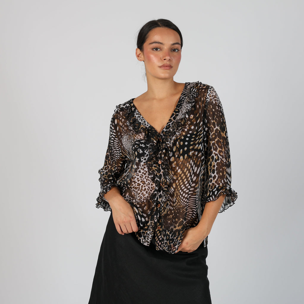 Black Y2K Gocce de Elena Mesh Top Sheer (L)