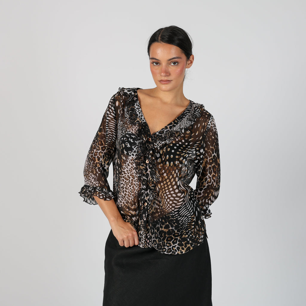 Black Y2K Gocce de Elena Mesh Top Sheer (L)