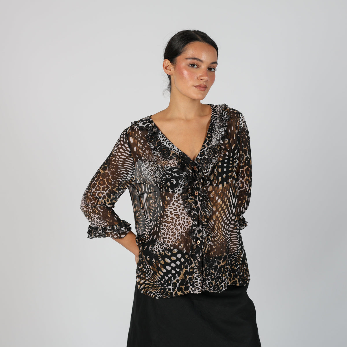 Black Y2K Gocce de Elena Mesh Top Sheer (L)