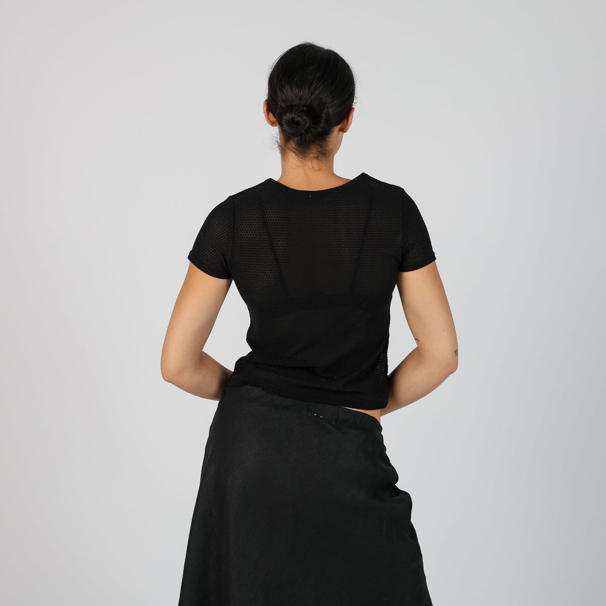 Black Y2K Made in Italy Woven Top Semi Sheer (S)