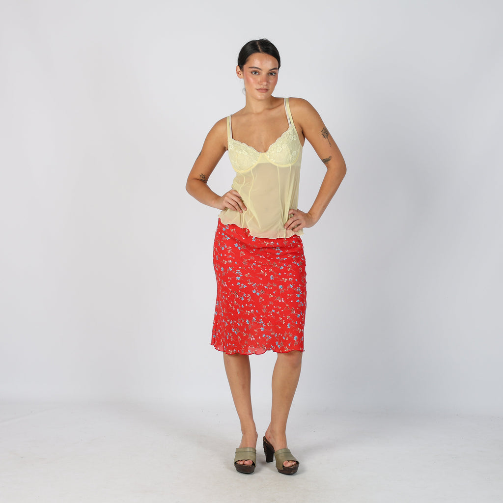 Red Y2K Made in Italy Woven Midi Skirt (XS)