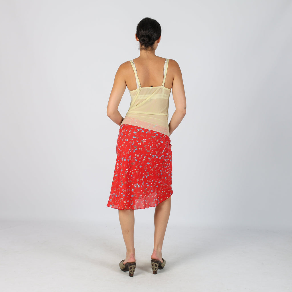 Red Y2K Made in Italy Woven Midi Skirt (XS)
