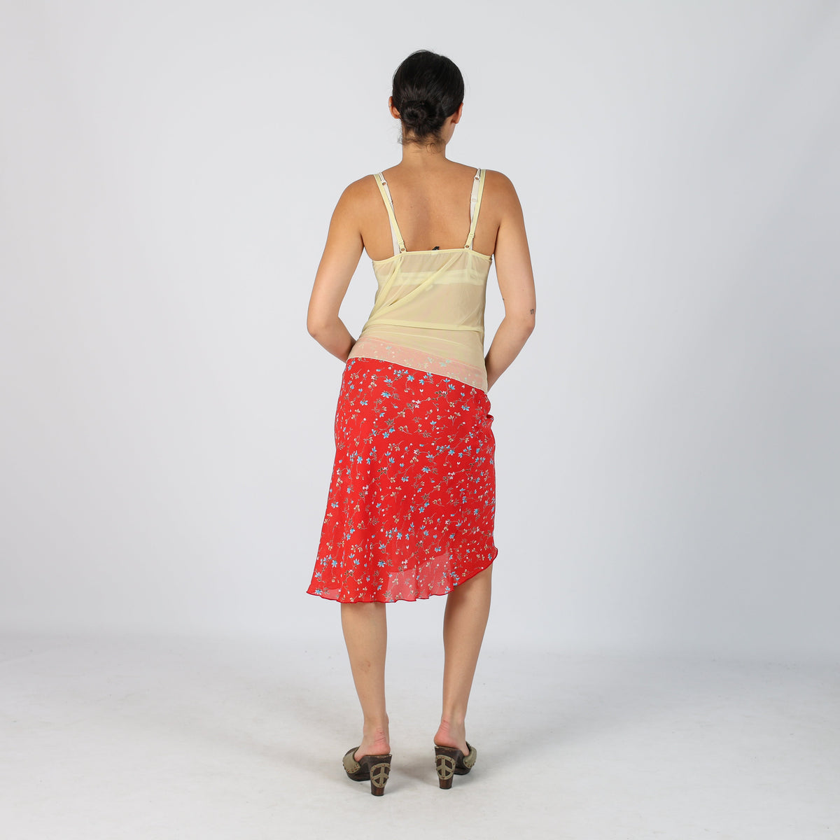 Red Y2K Made in Italy Woven Midi Skirt (XS)