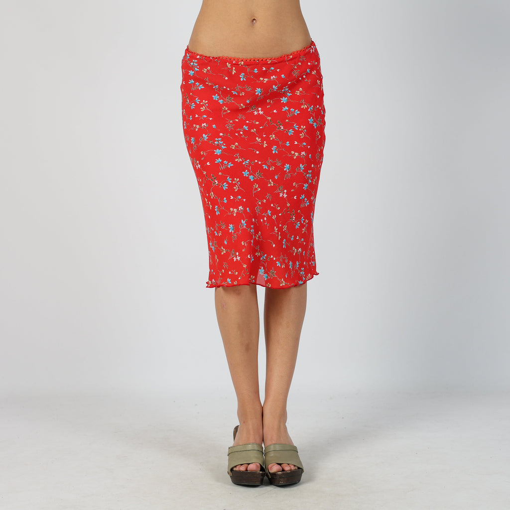 Red Y2K Made in Italy Woven Midi Skirt (XS)