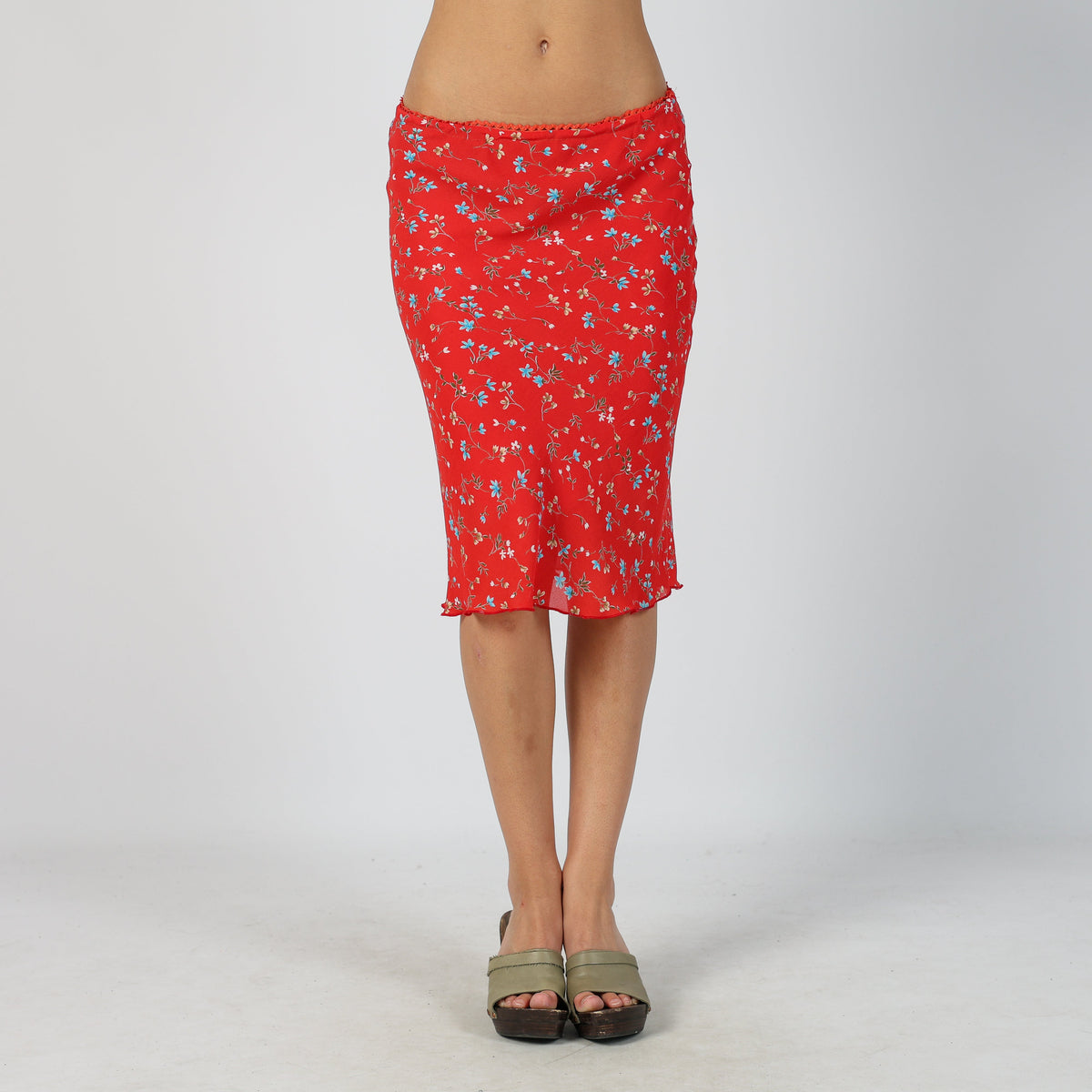 Red Y2K Made in Italy Woven Midi Skirt (XS)
