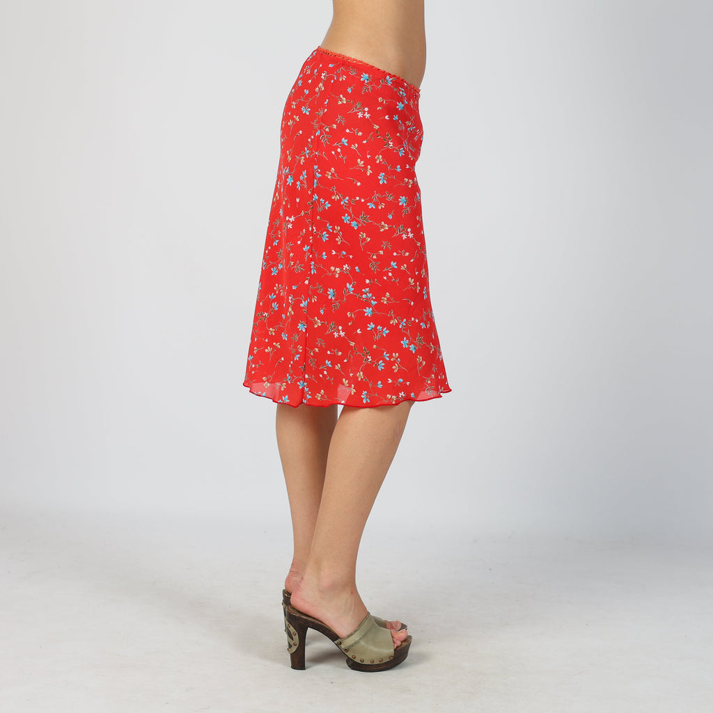Red Y2K Made in Italy Woven Midi Skirt (XS)