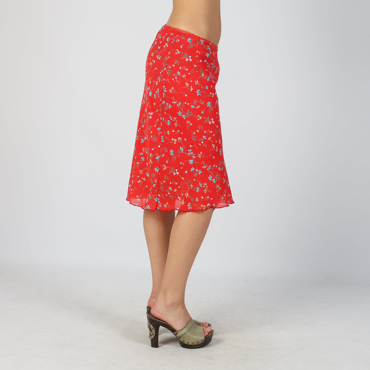 Red Y2K Made in Italy Woven Midi Skirt (XS)