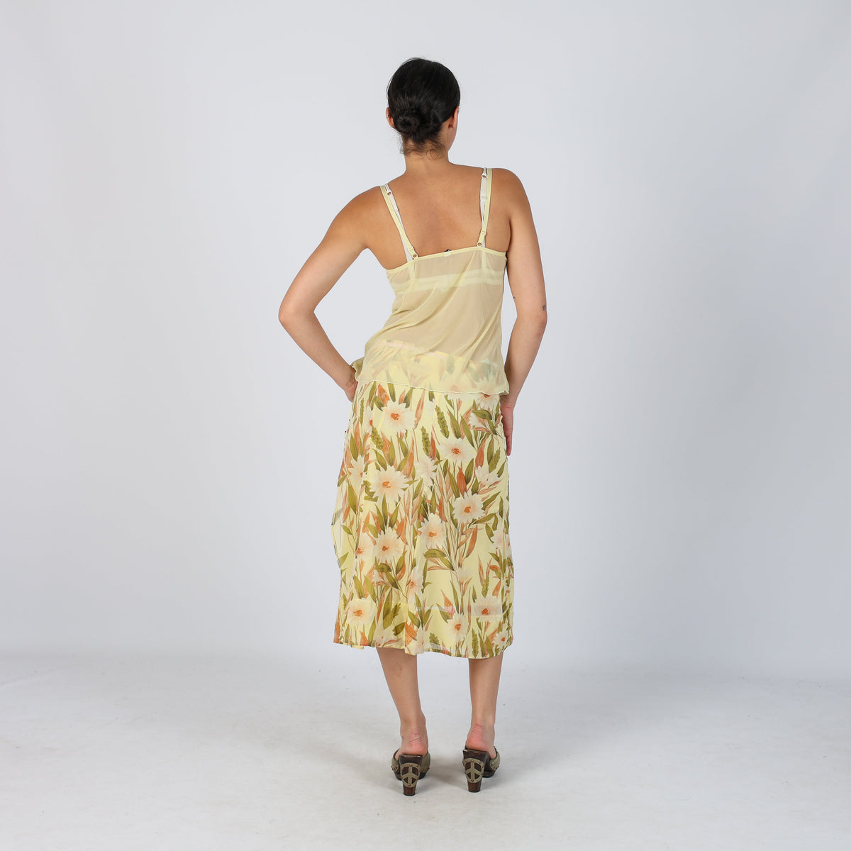 Yellow 90s Made in Italy Woven Midi Skirt (S)