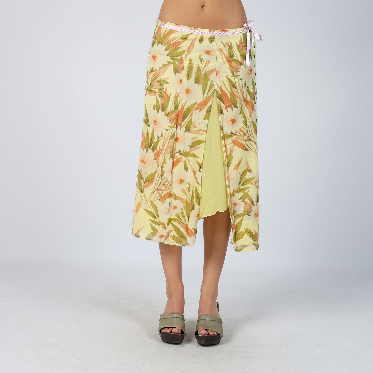 Yellow 90s Made in Italy Woven Midi Skirt (S)