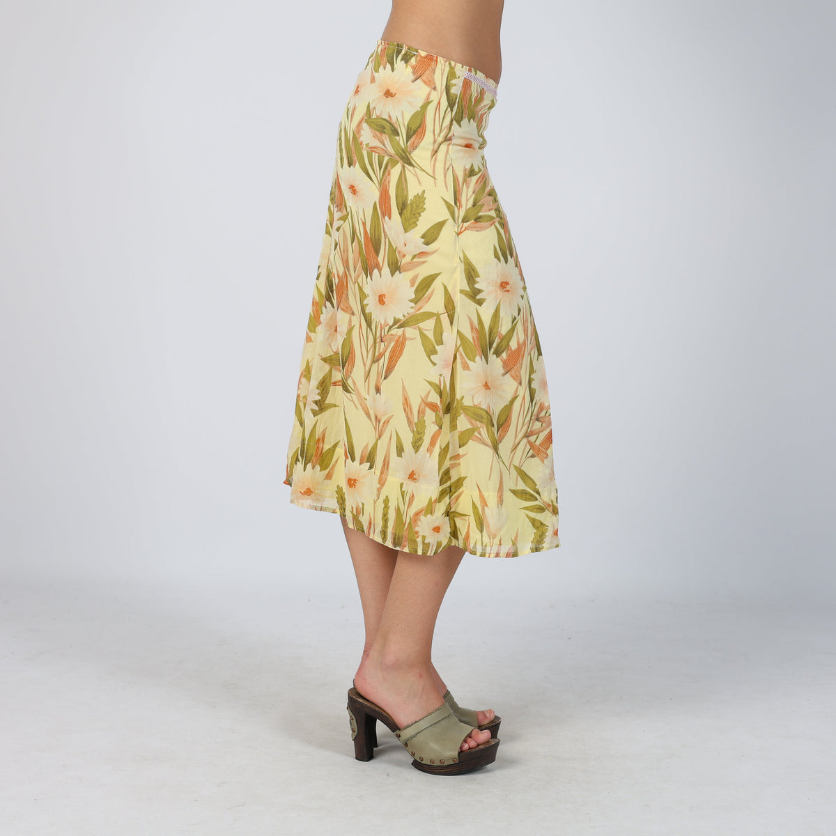 Yellow 90s Made in Italy Woven Midi Skirt (S)