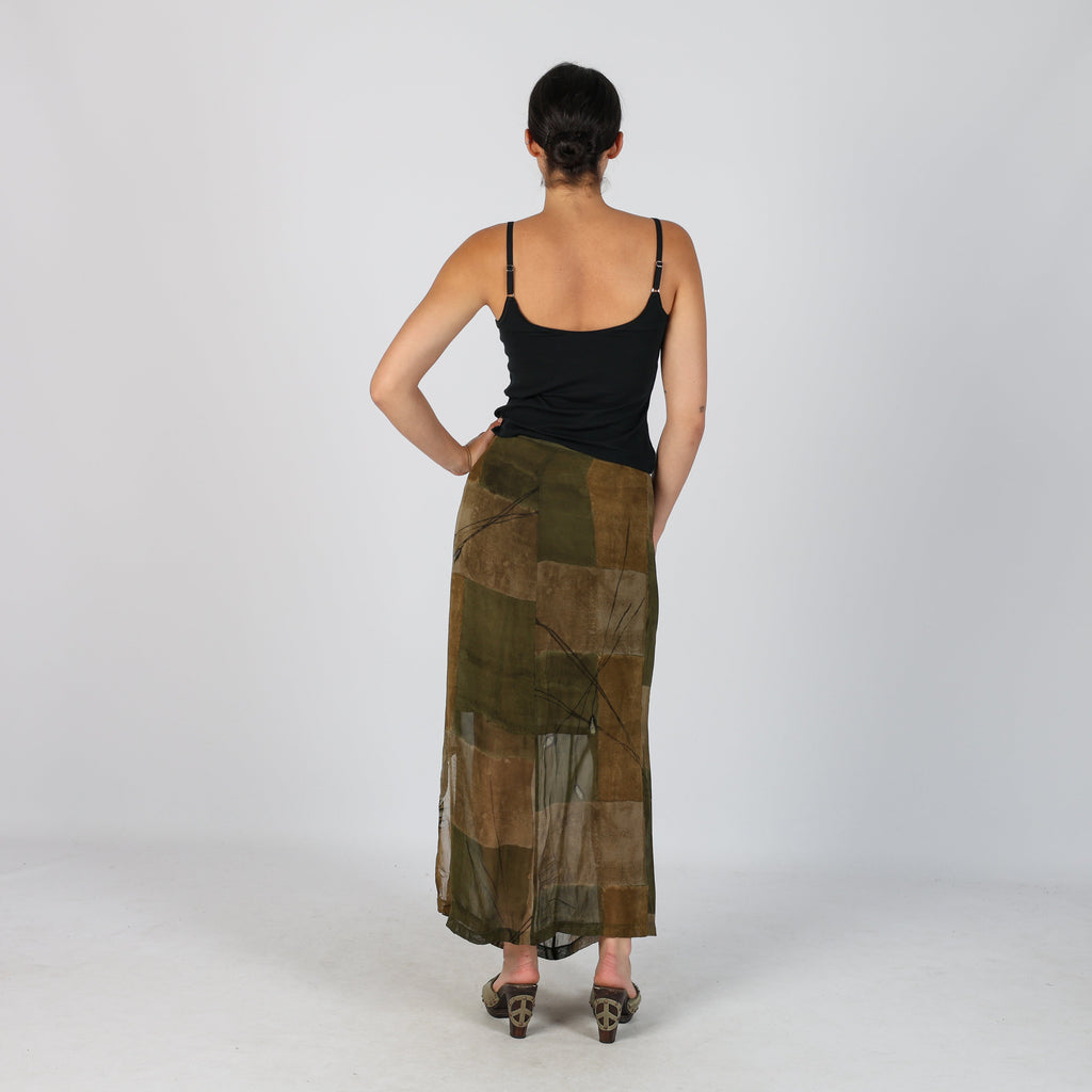 Dark Green Y2K Made in Italy Woven Maxi Skirt Semi Sheer (XS)