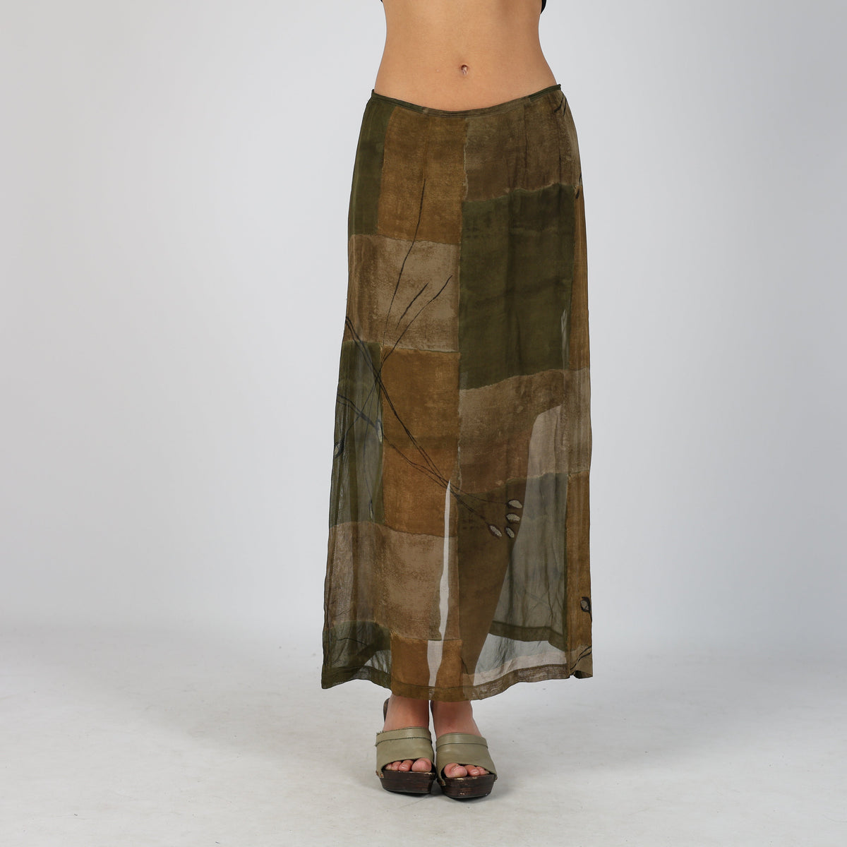Dark Green Y2K Made in Italy Woven Maxi Skirt Semi Sheer (XS)