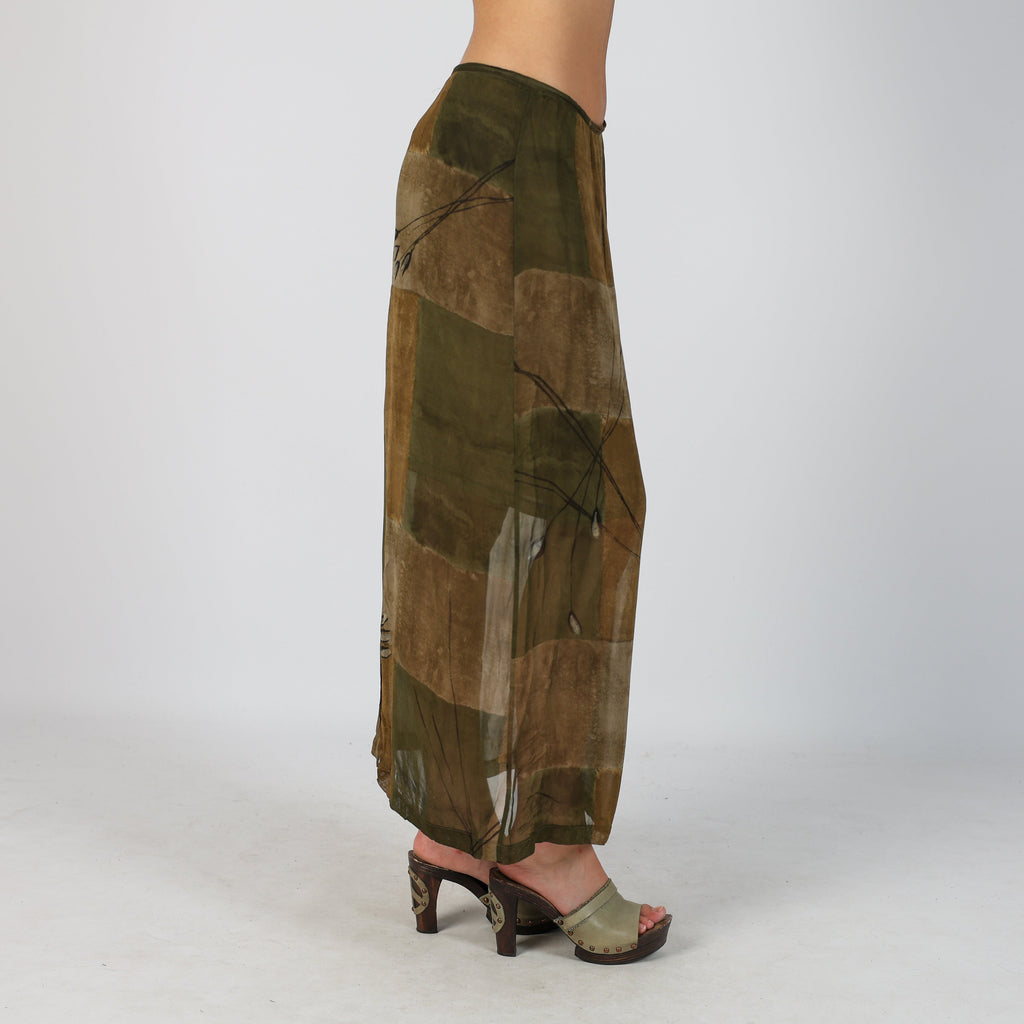 Dark Green Y2K Made in Italy Woven Maxi Skirt Semi Sheer (XS)