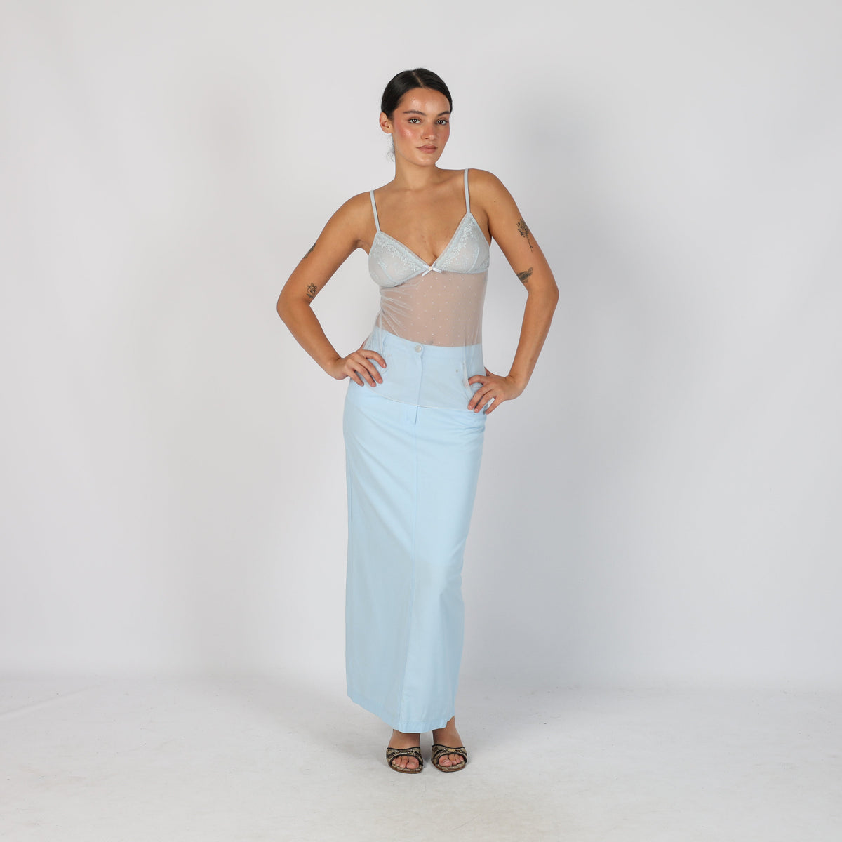 Light Blue Y2K Woven Maxi Skirt (XS)