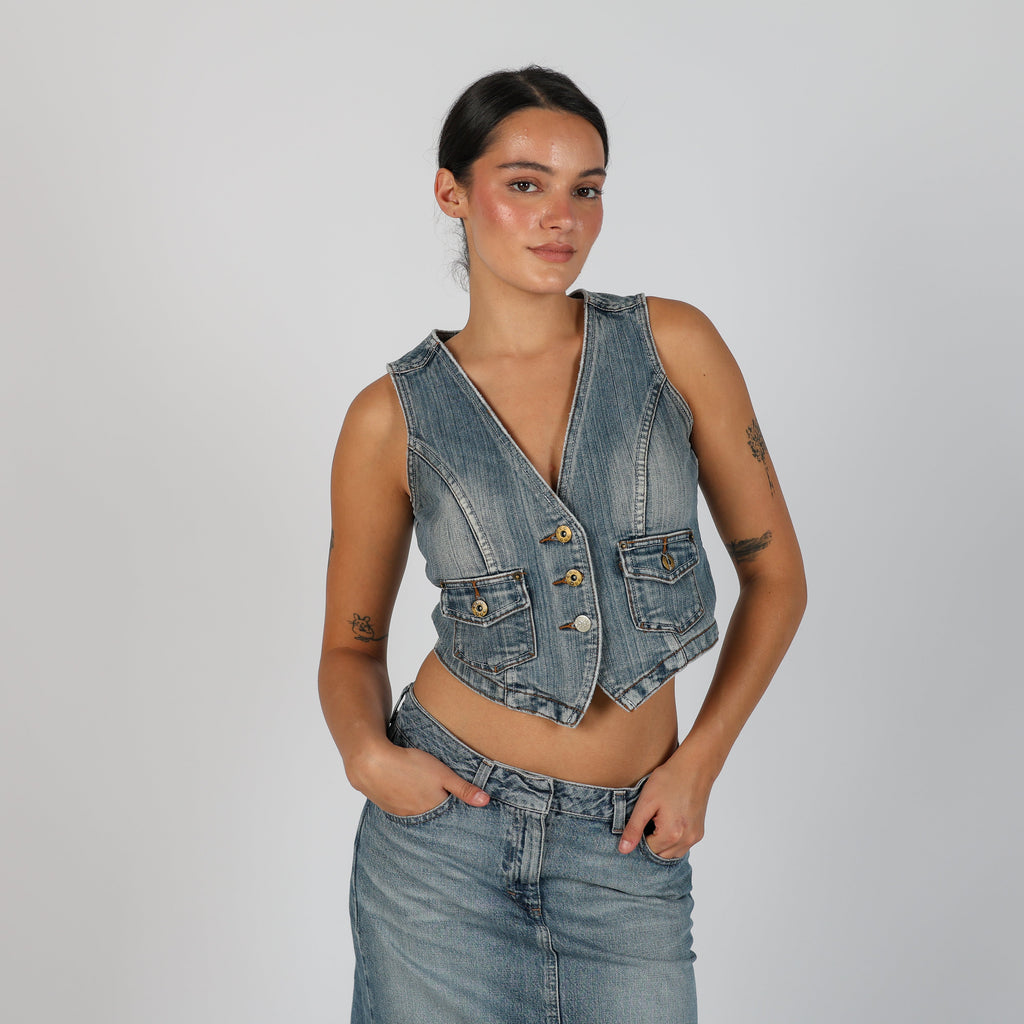 Light Blue Y2K Denim Waistcoat (S)