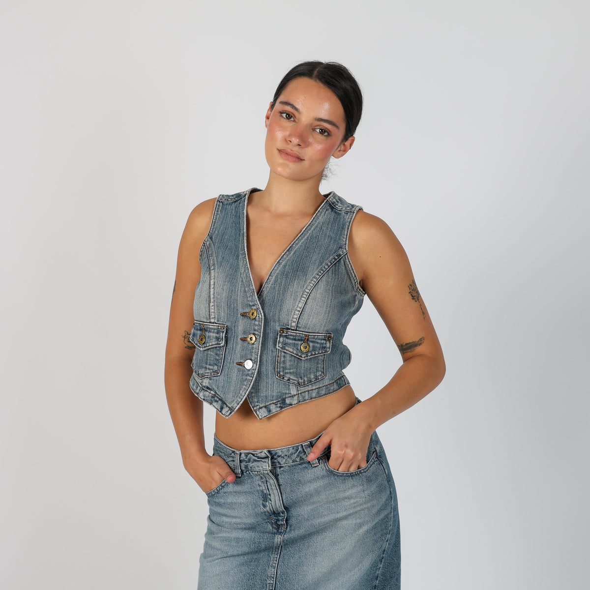 Light Blue Y2K Denim Waistcoat (S)