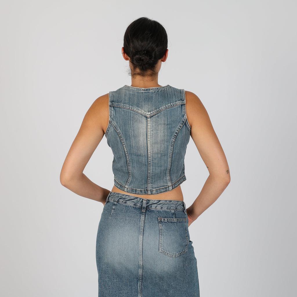 Light Blue Y2K Denim Waistcoat (S)