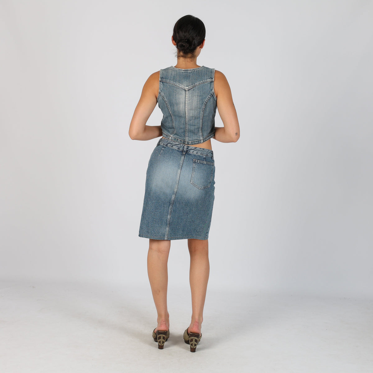 Light Blue Y2K Sisley Denim Midi Skirt (S)