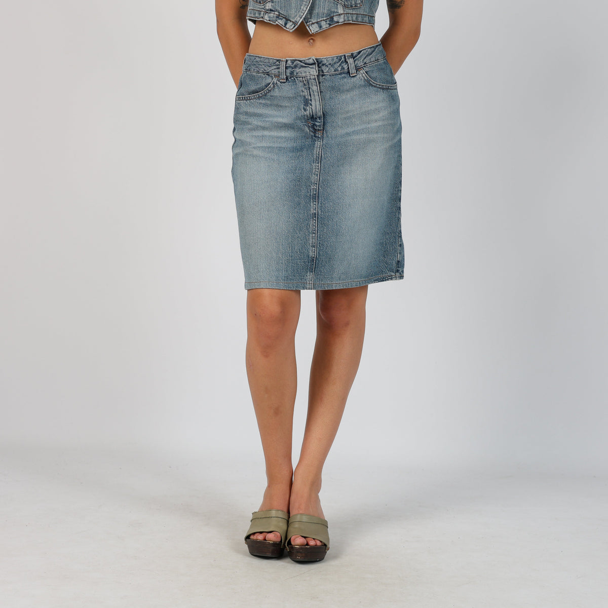 Light Blue Y2K Sisley Denim Midi Skirt (S)