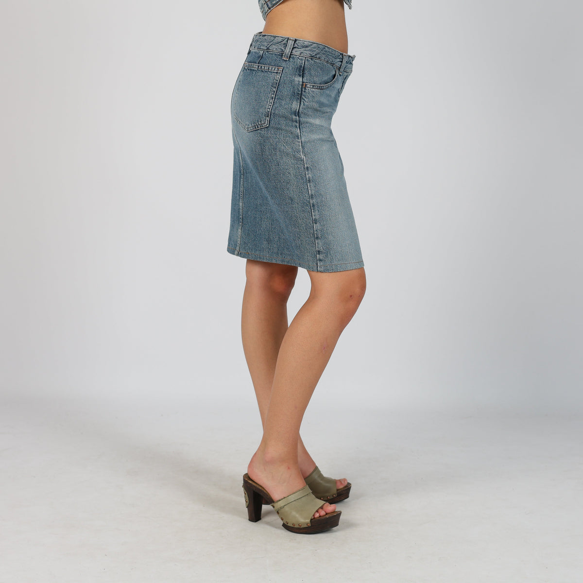 Light Blue Y2K Sisley Denim Midi Skirt (S)