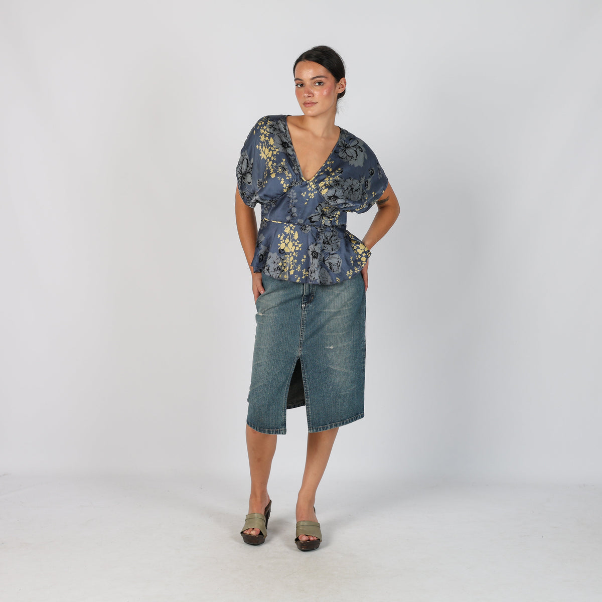 Blue Y2K Denim Midi Skirt (S)