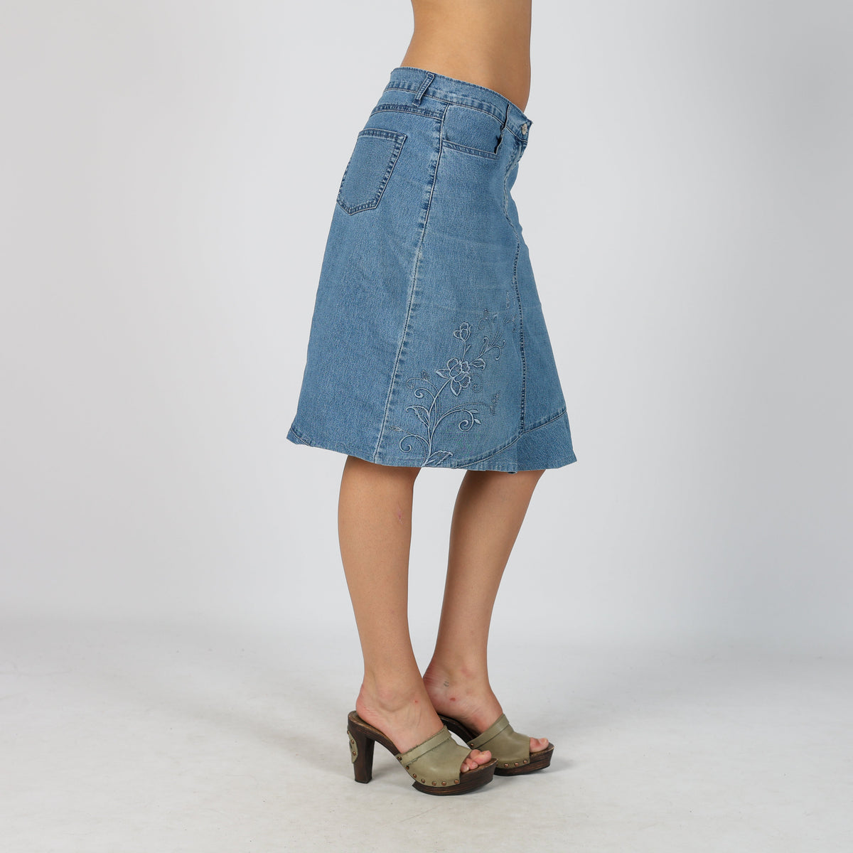 Light Blue Y2K Denim Midi Skirt (S)