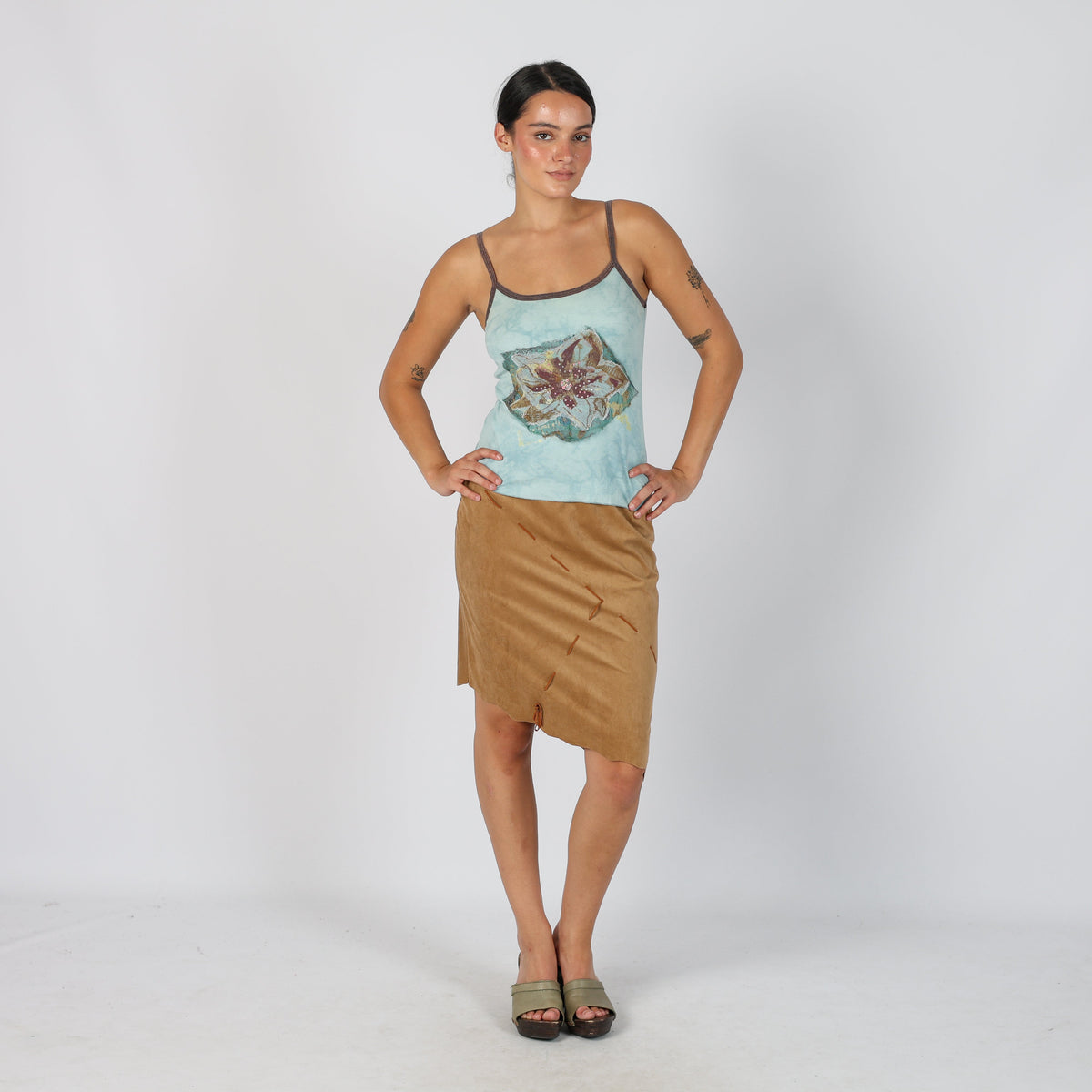 Brown 90s Specchio Woven Midi Skirt (XS)