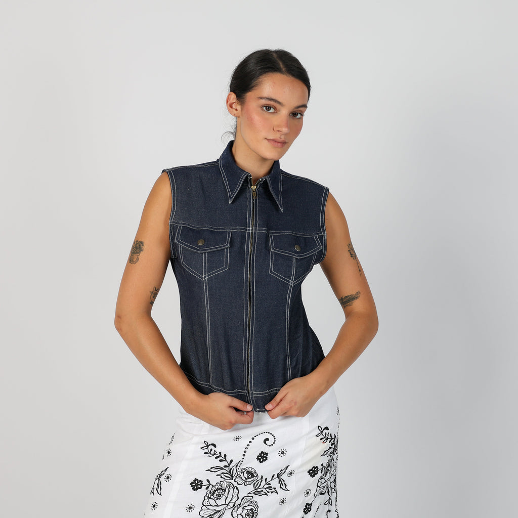 Blue Y2K Denim Waistcoat (M)