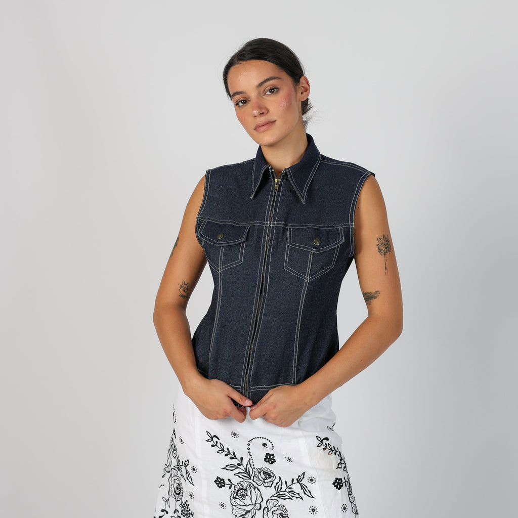 Blue Y2K Denim Waistcoat (M)