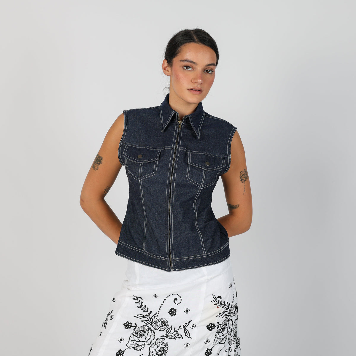 Blue Y2K Denim Waistcoat (M)