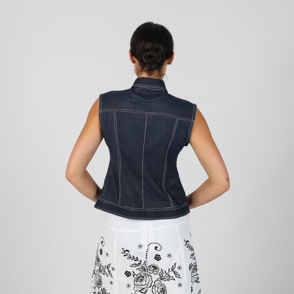 Blue Y2K Denim Waistcoat (M)