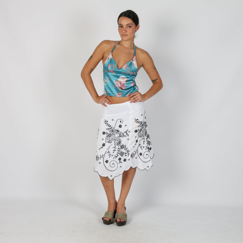White Y2K Woven Midi Skirt (XS)