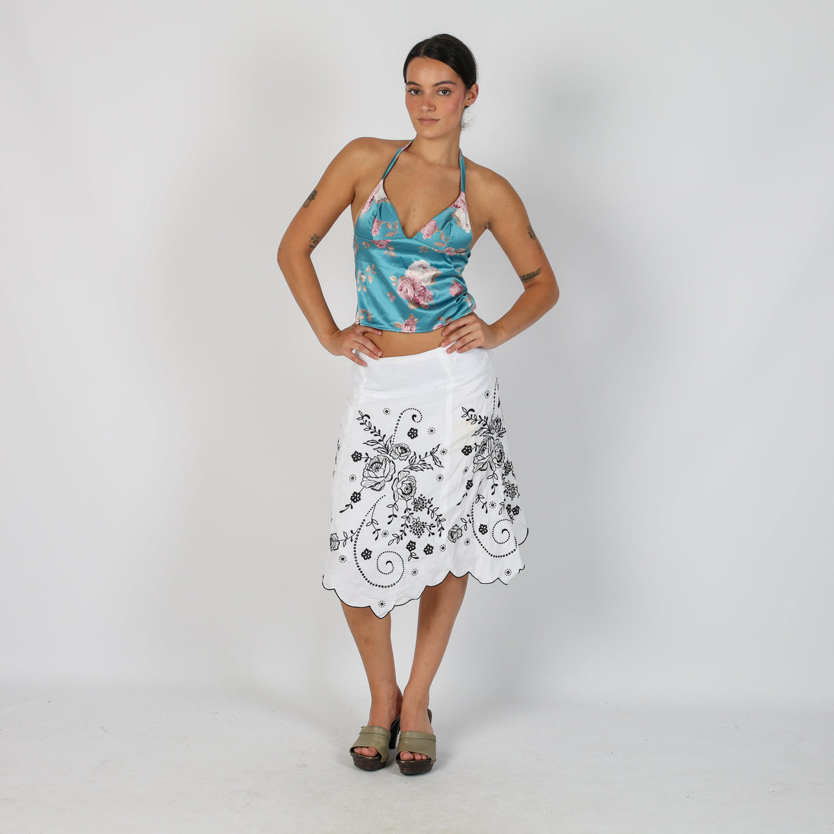 White Y2K Woven Midi Skirt (XS)