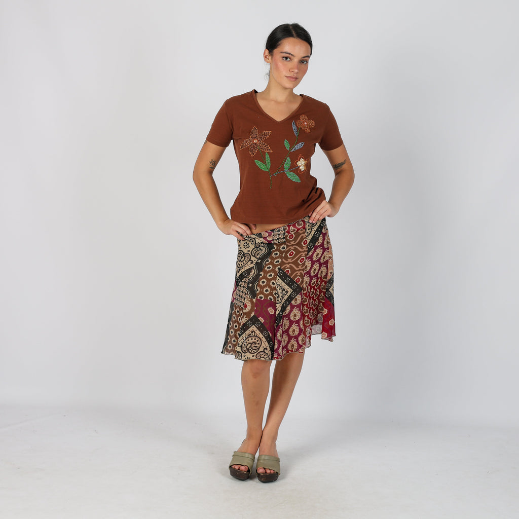 Brown Y2K Woven Midi Skirt (S)