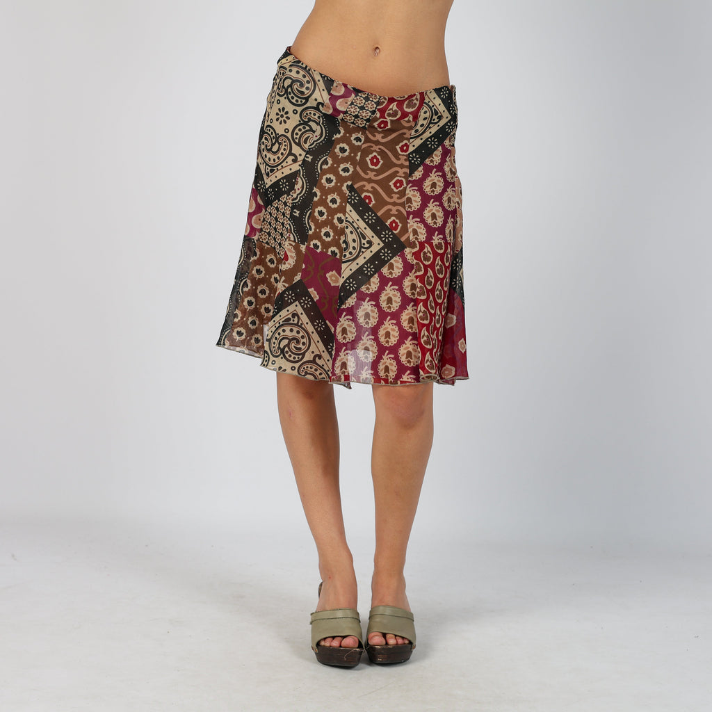 Brown Y2K Woven Midi Skirt (S)