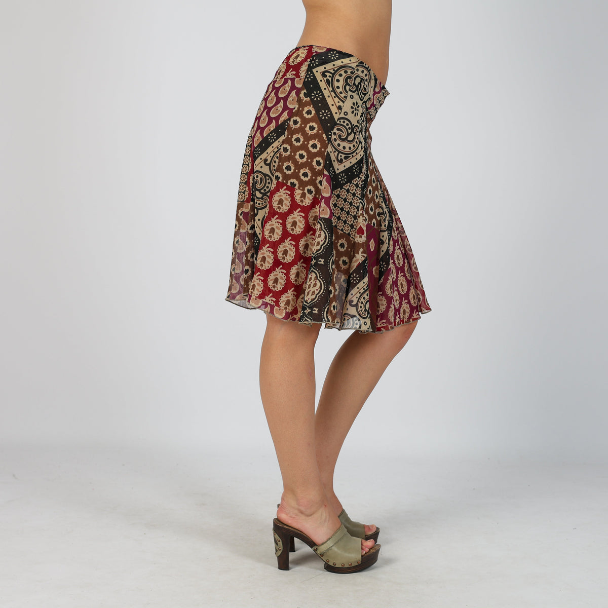 Brown Y2K Woven Midi Skirt (S)