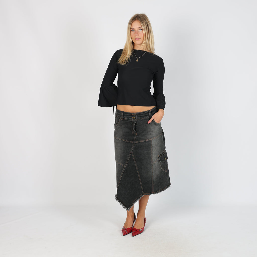 Charcoal Grey Y2K Oltre Denim Midi Skirt (L)