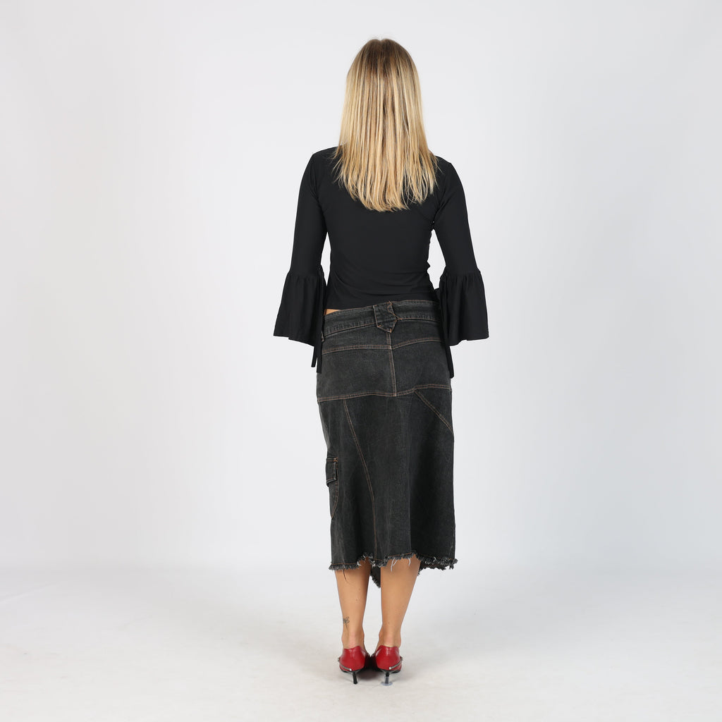 Charcoal Grey Y2K Oltre Denim Midi Skirt (L)