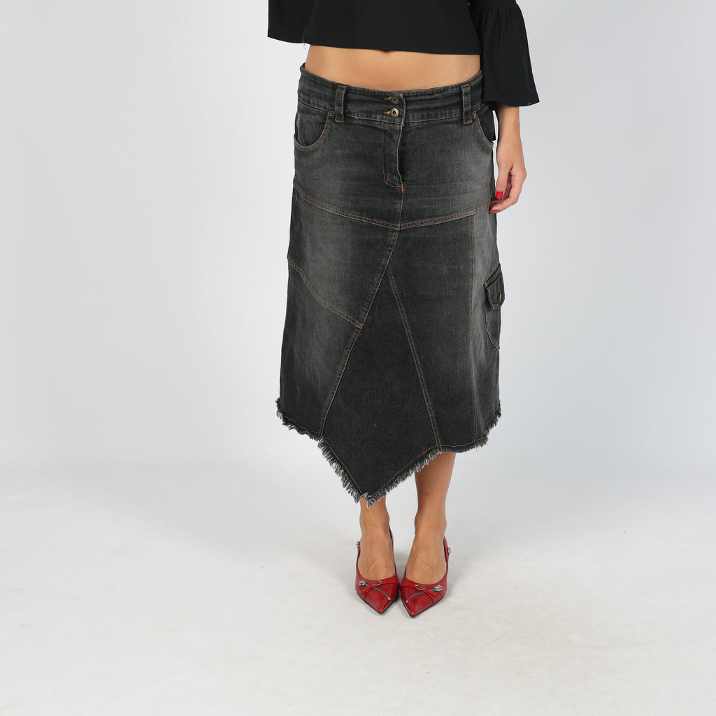 Charcoal Grey Y2K Oltre Denim Midi Skirt (L)